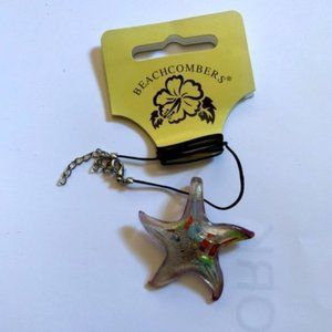 Glass starfish shaped pendant on adjustable length necklace